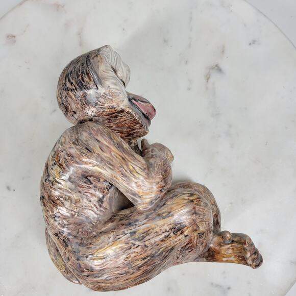 Vintage 1968 Monkey Sculpture 6" Brown Signed Beacox Ceramic Figurine Statue - Picture 15 of 16